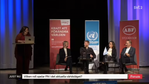 Emelie Weski, Margot Wallström, Jesper Bengtsson, Åsa Persson och Jan Eliasson på scen på FN-dagen